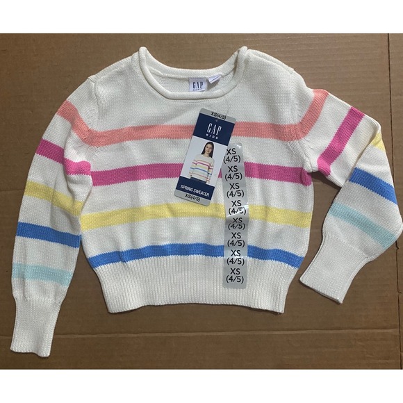 Gap Kids Other - Gap Kids Girls Sweater White Multi Long Sleeve Stripe Cotton Knit XS 4/5 NWT